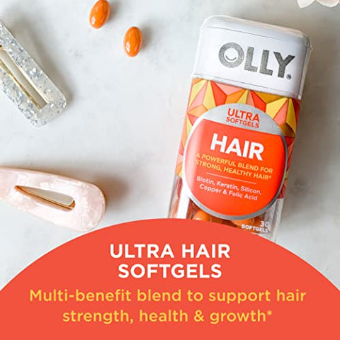 Olly Ultra Strength Hair Softgels Supports Hair Health Biotin Keratin & Probiotic Prebiotic Gummy Digestive Support And Gut Health