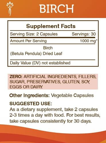 Secrets of the Tribe Birch 60 Capsules, 1000 mg, Birch (Betula Pendula) Dried Leaf (60 Capsules)