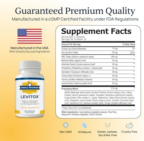 Simple Promise Levitox - Milk Thistle Liver Detox Supplement With Dandelion Root And Artichoke Extract - Supports Liver Health Metabolism And Digestion - 60 Capsules