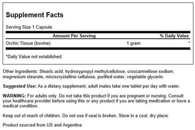 Swanson Raw Orchic Glandular 1 gram 30 Tabs