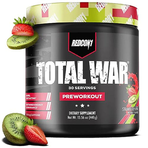 Redcon1 Total War Pre Workout Strawberry Kiwi 30 Servings Creatine Monohydrate 60 Servings Bundle
