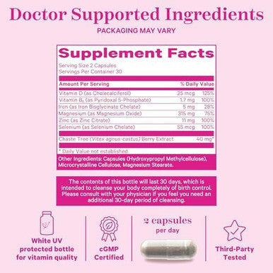Pink Stork Birth Control Cleanse To Support Hormone Balance With Chaste Tree Berry (Vitex) Magnesium And Selenium Period Support For Conception Fertility Supplements For Women 60 Capsules