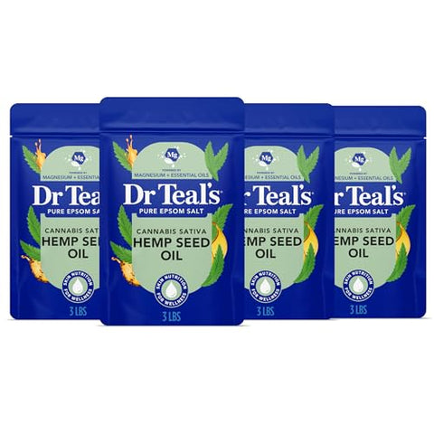 Dr Teal's Pure Epsom Salt, Cannabis Sativa Hemp Seed Oil, 3 lb (Pack of 4)