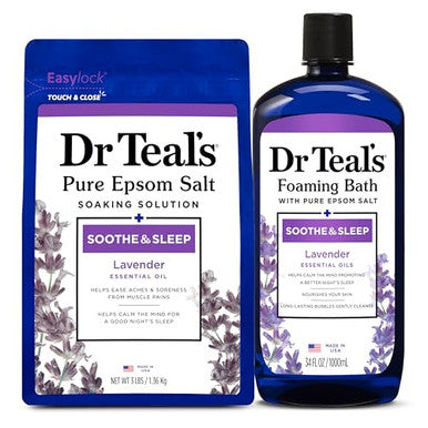 Dr Teal'S Pure Epsom Magnesium Salt Soak And Foaming BathSoothe & Sleep With Lavender Essential OilsDuo Pack