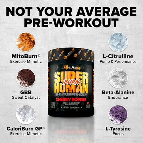 Alpha Lion Stubborn Fat Loss Stack Superhuman Burn Pre Workout Burn2O Liquid L-Carnitine 2000Mg (Shredberry) Thermogenic Fat Burner & Energy Supplement For Men And Women