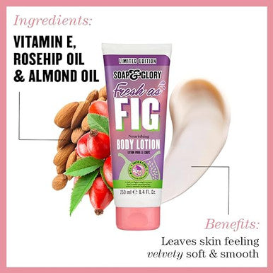 Soap & Glory Fresh As Fig Vegan Body Lotion - Limited Edition Body Lotion For Dry Skin - Made With Almond Oil Rosehip Seed Oil & Vitamin E - Scented With Fig & Sparkling Lemon Blossom (250 Ml)