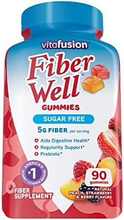 Viactiv Calcium Plus Vitamin D Supplement Soft Chews Brown Milk Chocolate 180 Count and Vitafusion Fiber Well Sugar Fiber Supplement Peach Strawberry and BlackBerry Flavored