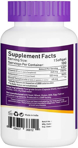 Nbl Natural NBL Natural Vitamin E-400 Mixed Tocopherols & Selenium 100 softgel Supports Heart Skin Immune Health & Antioxidant Protection for men and women