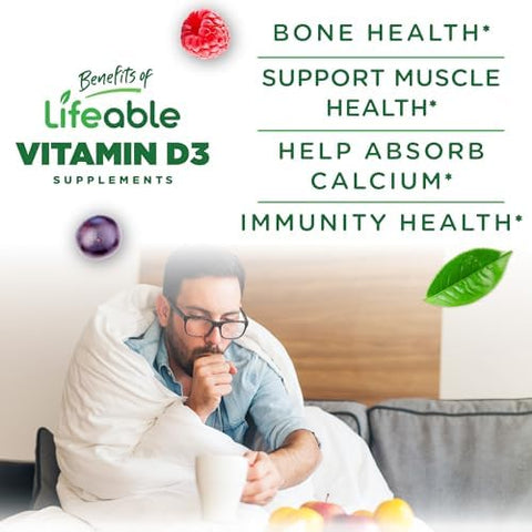 Vitamin D Gummies for Adults 5000 IU Great Tasting D3 Vitamin Immune Support and Healthy Bones Vitamin D Supplement for Men Women 90 Gummies Lifeable