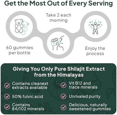 Shilajit For Men And Women - Natural Shilajit Supplement With Vitamin B12, Chromium And Selenium For Age-Defying, Energy, Hormone Support And More - 60 Shilajit Gummies