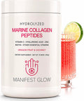 Manifest Glow Marine Collagen Peptides - Dragon Fruit Coconut Water Pineapple - Vitamin C Hyaluronic Acid Copper Zinc Biotin Niacin D3 B-Complex - Hair Skin & Nails 30 Servings