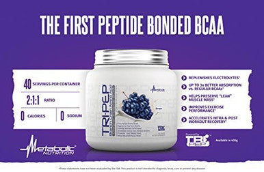 Metabolic Nutrition - TRIPEP - Tri-Peptide Branch Chain Amino Acid BCAA Powder Pre Intra Post Workout Supplement - 400 Grams (40 Servings)