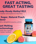 Vitalibre Vitamin B12 Sublingual 5000 mcg Methylcobalamin Bioactive Form High Absorption Vegan Nerve Energy Immune Mood Support Natural Peach Flavor Fast Dissolve Mini Tablets No Sugar
