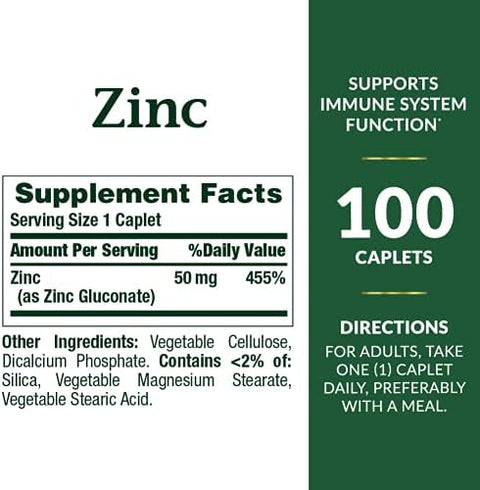 NatureS Bounty Zinc 50 Mg Caplets Unflavored 100 Count Pack Of 2