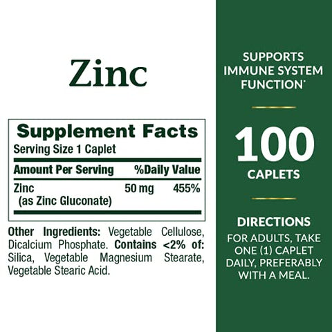 Nature'S Bounty Zinc 50 Mg Caplets Unflavored 100 Count Pack Of 2