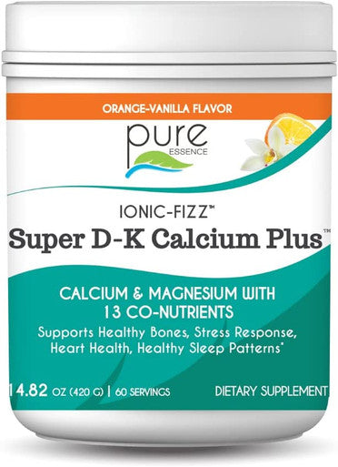 Ionic Fizz Super D-K Calcium Plus by Pure Essence - with Extra Magnesium, Vitamin D3, Vitamin K2 - Orange Vanilla - 14.82oz