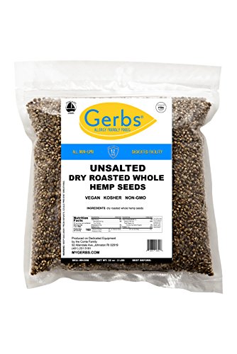 GERBS Roasted Unsalted Whole Hemp Seeds 2 LBS. Premium Grade | Resealable Bulk Bag |High in Magnesium, Protein & Fiber| Gluten Peanut Tree Nut Free