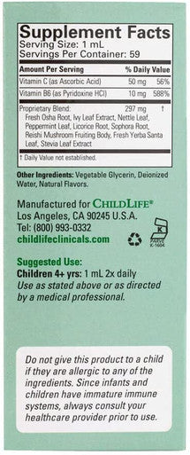 ChildLife Clinicals Lung Health - Lung Support Supplement, All-Natural, Made with 9 Herbal Supplements, Non-GMO, Gluten- - Natural Vanilla Flavor, 2 Fluid Ounces
