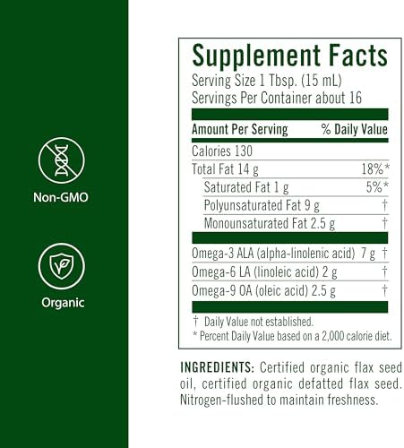 Flora High Lignan Flax Oil Provides Benefits of Essential Fatty Acids (EFAs) with Lignans Contains Omega3 6 and 9 Organic NonGMO and GlutenFree Keep Chilled 8.5 fl. oz. Bottle