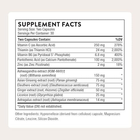 Thorne - Stress Balance - Adrenal Support Supplement With B Vitamins Vitamin C Ashwagandha Ginseng & Zinc - Third-Party Certified - Gluten Dairy & Soy-Free 60 Capsules