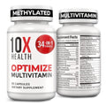 10X Health Optimize Methylated Multivitamin for Men and Women 90 Capsules 34 in 1 Formula with 800 mcg of Vitamin B12 5MTHF NAC Methyl B Complex