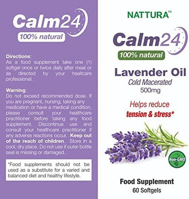 Nattura Calm Aid Lavender Oil Pills - 500mg - 60 Softgels - 100% Natural Helps Reduce Stress Calming for Body & Mind Non-GMO Certified Kosher