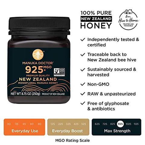 MANUKA DOCTOR - MGO 925+ Monofloral and MGO 80+ Multifloral SQUEEZY Manuka Honey Value Bundle, 100% Pure New Zealand Honey. Certified. Guaranteed. RAW. Non-GMO