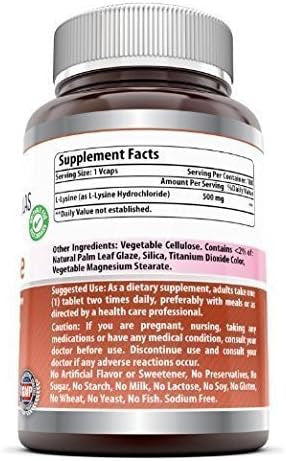 Amazing Nutrition Formulas L-Lysine Amino Supplement | 1000 Mg Per Serving | 180 Tablets | Non-GMO | Gluten- | Made in USA