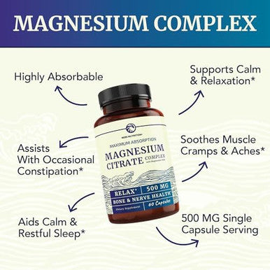 Magnesium Glycinate 400Mg (120Ct) & Magnesium Citrate 500 Mg (60Ct) High Absorption Calm Relaxation Digestion & Muscle Support Nongmo Vitamin And Mineral Bundle