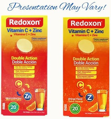 Redoxon Vitamin C + Zinc, Effervescent Tablets Of Vitamin C And Zinc, Helps Support Your Immune System, Orange Flavor, 20 Effervescent Tablets, 2.82 Oz, Box