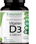 EMERALD LABS Vitamin D3 2500 IUs Supports Bone Teeth Muscle Heart and Immune Health Premium Dietary Supplement 60 Vegetable Capsules (60Day Supply)