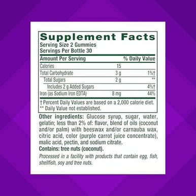 Vitafusion Iron Gummy Vitamin Supplement Supports Red Blood Cell Production Guava Hibiscus Flavor 30 Servings 60 Count