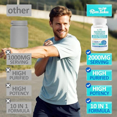 Rimtuku Magnesium L-Threonate 2000Mg | 10-In-1 Supplement For Brain Health & Cognitive Support | High-Absorption Magnesium Threonate Capsules 60 Count