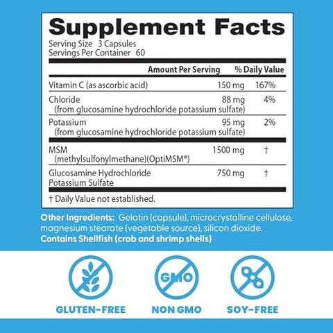Doctor'S Best Synergistic Glucosamine With Msm Formula - Joint Health Support Supplement For Women & Men Features Vitamin C Potassium & Chloride Non-Gmo Gluten Free Soy Free 180 Capsules