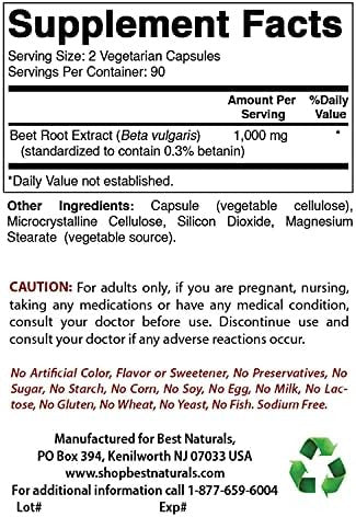 Best Naturals Beet Root Powder 500 Mg Capsules 180 Count