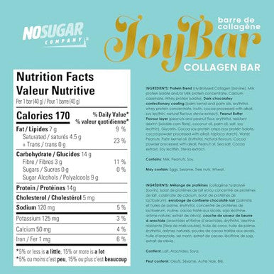 No Sugar Joybar Collagen Bar Chocolate Peanut Butter 0G Sugar 14G Protein Nourish Inside & Out Low Calorie High Protein Snack Supports Skin Hair Nails & Joint Health 12 Pack