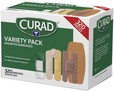 Curad Bulk Variety Pack Assorted Bandages Flex-Fabric Waterproof Plastic Knuckle Heavy Duty Bandages (320Count)