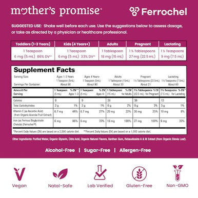 Mother'S Promise Organic Liquid Iron Supplement For Women Men & Kids With Vitamin C | Sugar Free Natural Berry Flavor Non Constipating Vegan Ferrochel Iron Supplements For Healthy Blood Prenatal & Postnatal