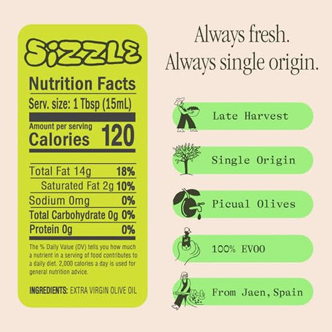 Graza Sizzle Extra Virgin Olive Oil, Cooking Oil - High Polyphenol Peak Harvest EVOO Cooking Oil in a Squeeze Bottle - Single Origin Olive Oils from Spain - 67.6 Fl Oz (2L)