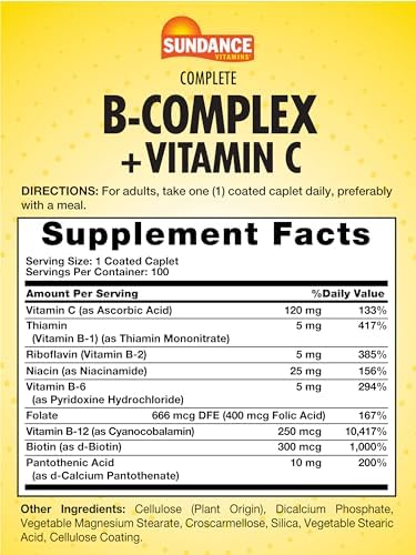 Sundance Complete BComplex with Vitamin C 100 Caplets Essential Vitamin Formula Vegetarian NonGMO and Gluten Free Formula