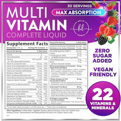 Multivitamin For Women Men & Kids Liquid Multivitamin & Multimineral, Vegan, Sugar Free, Vitamins A, C, D3, E, B6, B12 & Zinc, Womens Multivitamin & Adult Immune Support, Berry Flavor - 15 Fl Oz
