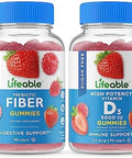 Lifeable Sugar Prebiotic Fiber + Vitamin D 5000 Iu Gummies Bundle Great Tasting Vitamin Supplement Gluten Gmo Chewable Gummy