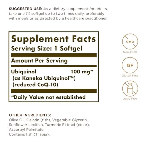 Solgar Ubiquinol 100 Mg (Reduced Coq-10) - 50 Softgels Pack Of 2 - Advanced Antioxidant Support - Non-Gmo Gluten Free Dairy Free 100 Total Servings