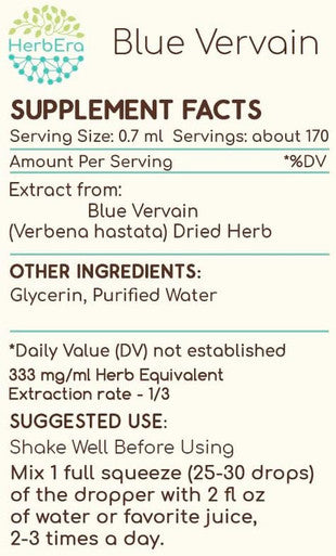 Blue Vervain B120 (2pcs) Alcohol-Free Herbal Extract Tincture, Concentrated Liquid Drops Natural Blue Vervain (Verbena Hastata) Dried Herb (2x4 fl oz)