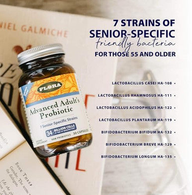 Flora Advanced Adult'S Probiotic Daily Probiotic For Ages 55 & Up Supports Gut & Digestive Health 34 Billion Cfu Keep Chilled Vegetarian & Gluten 60 Capsules
