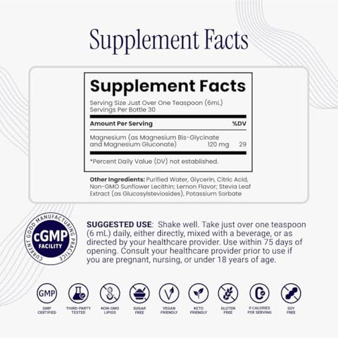 Rho Nutrition Liposomal Magnesium - High Absorption Liquid Magnesium Bisglycinate Vitamin Supplement - Supports Muscle Recovery Relaxation Memory & Cognitive Function For Men & Women