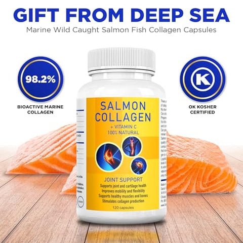 Salcoll Premium Marine Collagen Capsules 120 Count Fish Collagen Supplement For Joint Support Skin Hair & Nails
