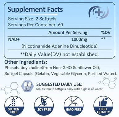 Pure Liposomal Nad+ Supplement 1000Mg, High Nad Potency, High Absorption, Boost Energy And Dna Repair, Aging Defense And Brain Function 120 Softgels