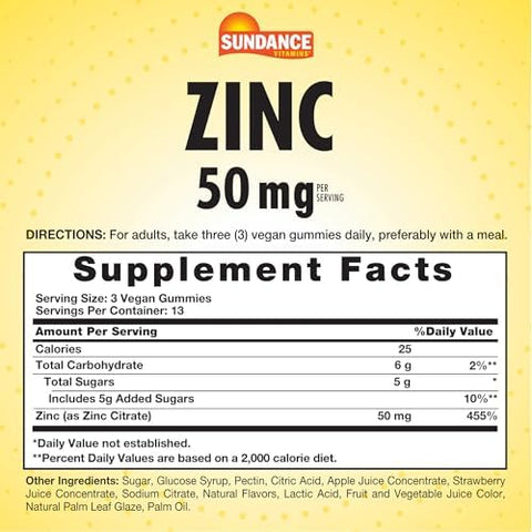 Sundance Zinc Gummies For Adults 50Mg Mixed Berry Flavor Vegan Nongmo And Gluten Supplement