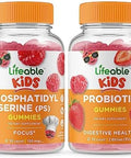 Lifeable Phosphatidylserine (Ps) Kids + Probiotic 2 Billion Cfu Kids Gummies Bundle Great Tasting Vitamin Supplement Gluten Gmo Chewable Gummy